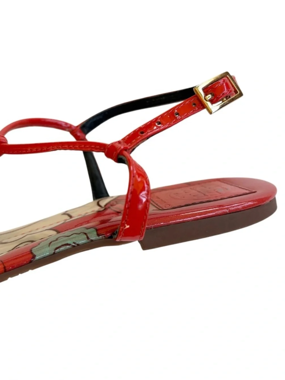 Tory Burch Leather Emmy T-Strap Sandals Floral Size 7.5